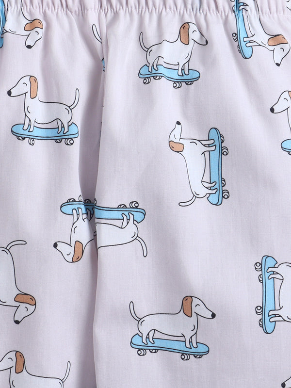 Polka Tots Full sleeve Dog Print Night suit - Pink