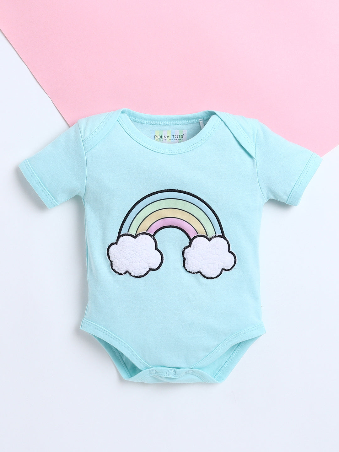 Polka Tots Baby Onesie Newborn Outfit Set – Soft Cotton Rainbow Print Half Sleeves Onesie with Leggings (Blue & Yellow)