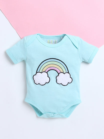 Polka Tots Baby Onesie Newborn Outfit Set – Soft Cotton Rainbow Print Half Sleeves Onesie with Leggings (Blue & Yellow)