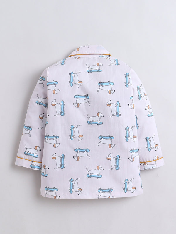 Polka Tots Full sleeve Dog Print Night suit - Pink