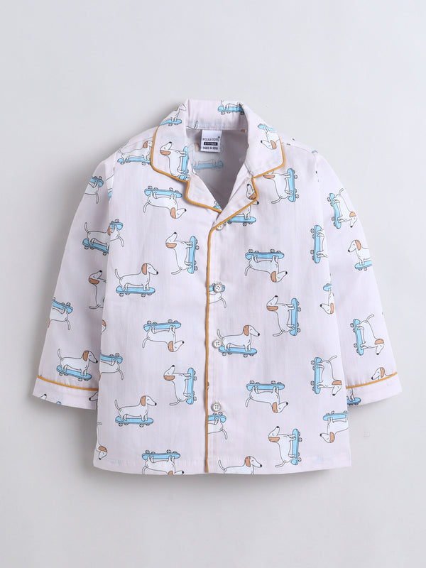 Polka Tots Full sleeve Dog Print Night suit - Pink