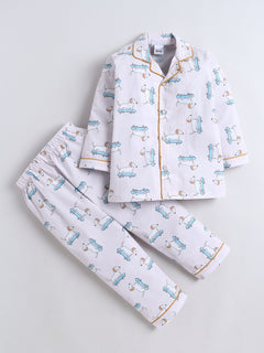 Polka Tots Full sleeve Dog Print Night suit - Pink