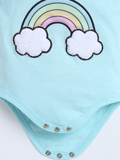 Polka Tots Baby Onesie Newborn Outfit Set – Soft Cotton Rainbow Print Half Sleeves Onesie with Leggings (Blue & Yellow)