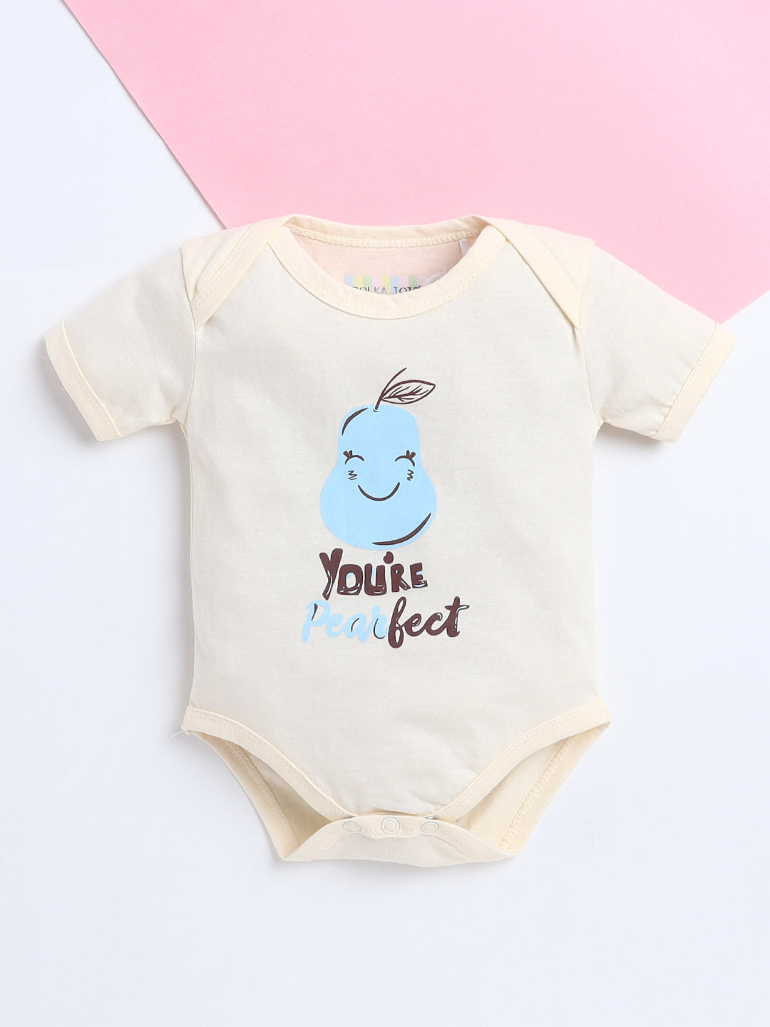 Polka Tots Baby Onesie Newborn Outfit Set – Soft Cotton Pear Print Half Sleeves Onesie with Leggings (Yellow & Blue)