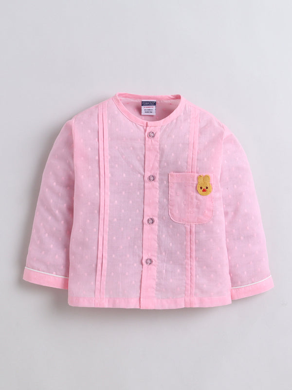 Polka Tots Full-Sleeves Bunny Patch Pocket  Jhabla and Pant Set- Pink