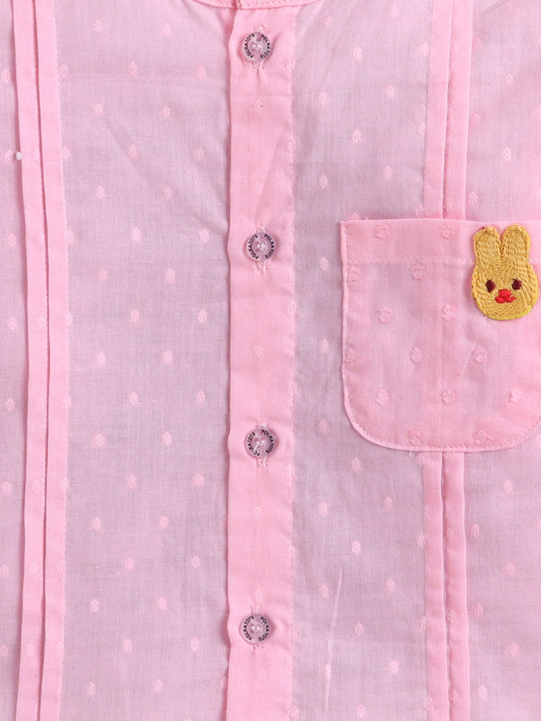 Polka Tots Full-Sleeves Bunny Patch Pocket  Jhabla and Pant Set- Pink