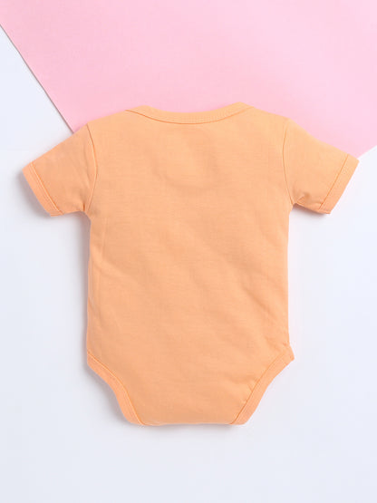 Polka Tots Baby Onesie Newborn Outfit Set – Soft Cotton Elephant Print Half Sleeves Onesie with Leggings (Orange & Black)