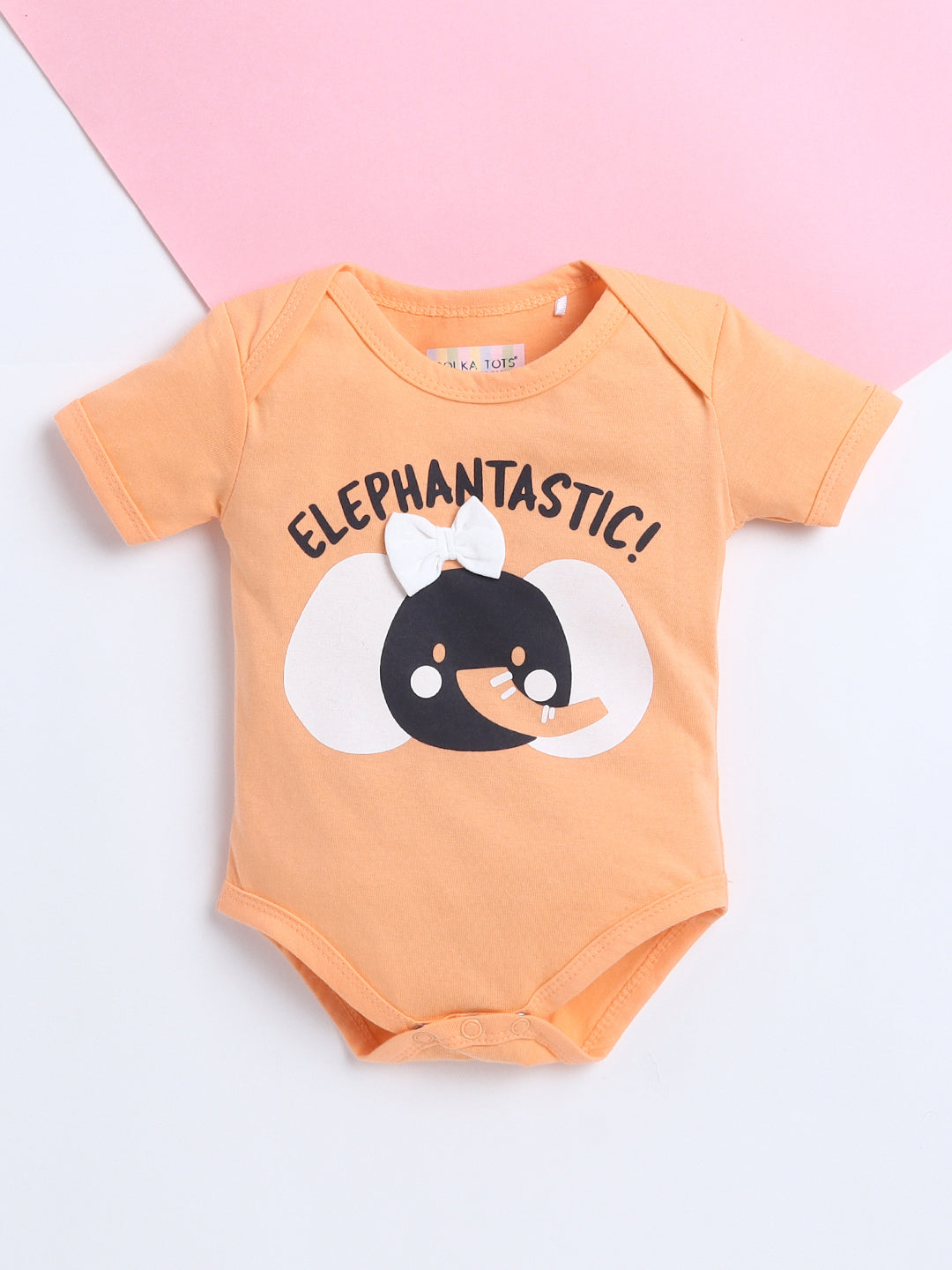 Polka Tots Baby Onesie Newborn Outfit Set – Soft Cotton Elephant Print Half Sleeves Onesie with Leggings (Orange & Black)