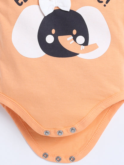 Polka Tots Baby Onesie Newborn Outfit Set – Soft Cotton Elephant Print Half Sleeves Onesie with Leggings (Orange & Black)
