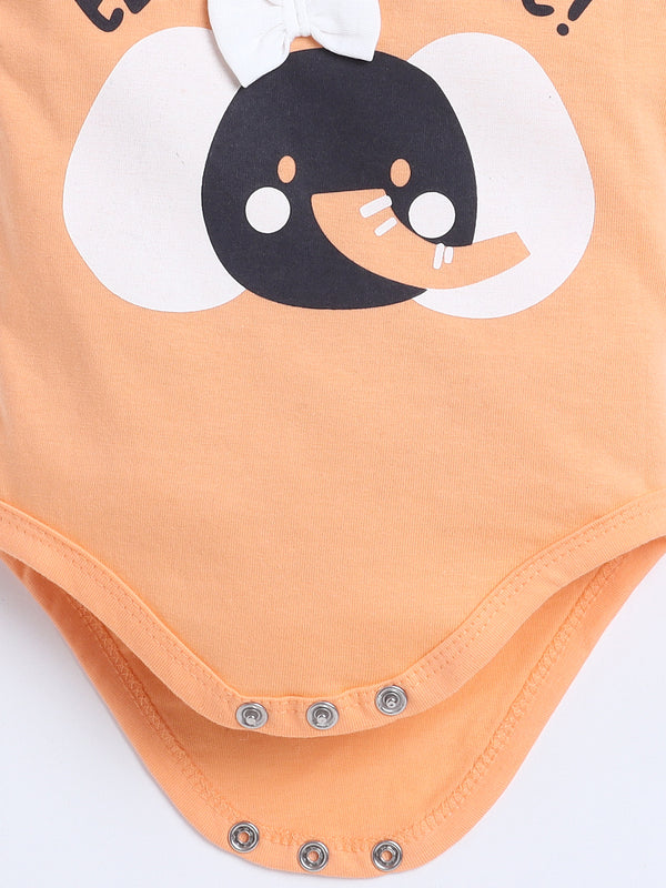 Polka Tots Baby Onesie Newborn Outfit Set – Soft Cotton Elephant Print Half Sleeves Onesie with Leggings (Orange & Black)