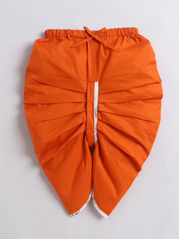 PolkaTots Full Sleeves Candy Bunny Print Angrakha Top with Dhoti- Orange