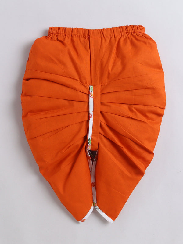 PolkaTots Full Sleeves Candy Bunny Print Angrakha Top with Dhoti- Orange