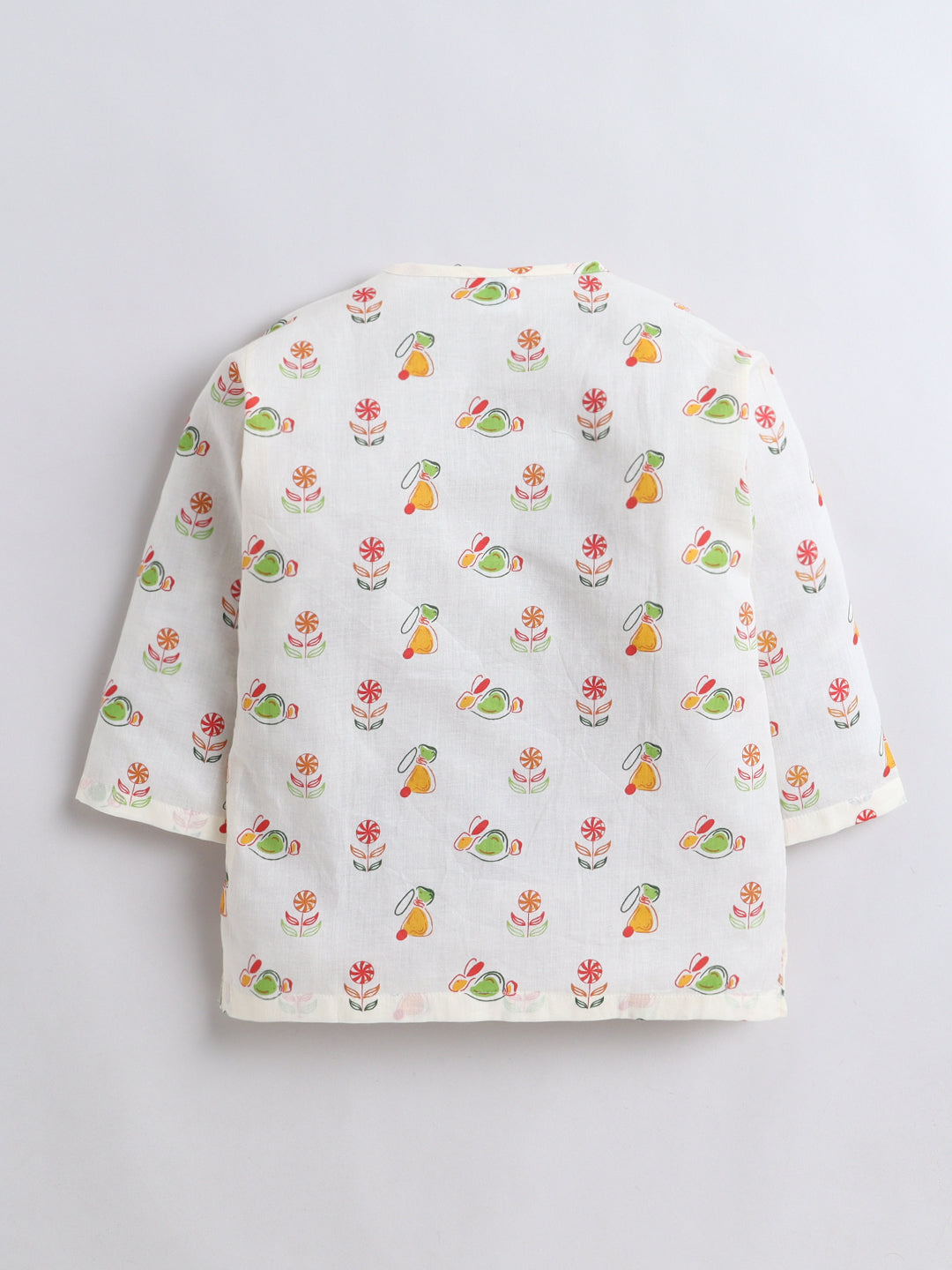 PolkaTots Full Sleeves Candy Bunny Print Angrakha Top with Dhoti- Orange
