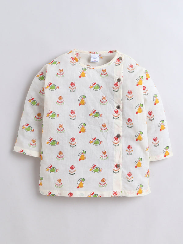 PolkaTots Full Sleeves Candy Bunny Print Angrakha Top with Dhoti- Orange