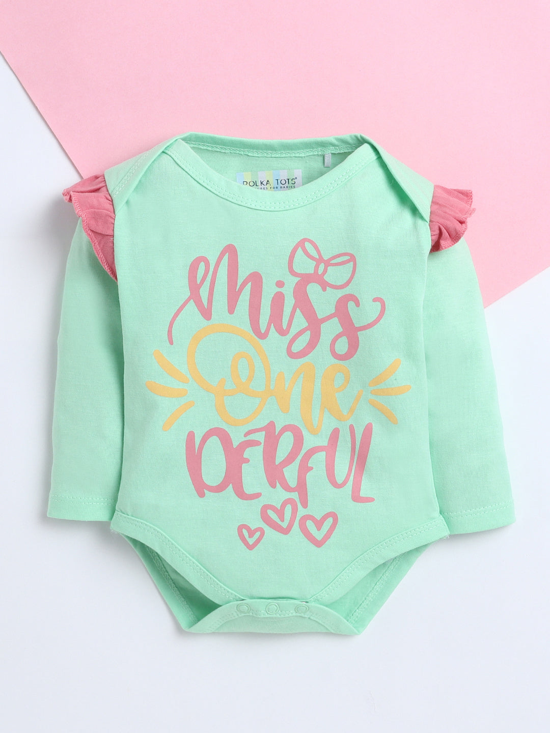 Polka Tots Pack of 3 Soft Cotton Ruffle Full Sleeves Baby Onesies – Quote Prints (Multicolor)