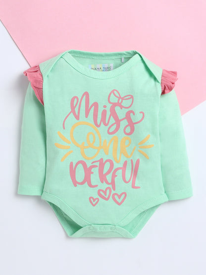 Polka Tots Pack of 3 Soft Cotton Ruffle Full Sleeves Baby Onesies – Quote Prints (Multicolor)