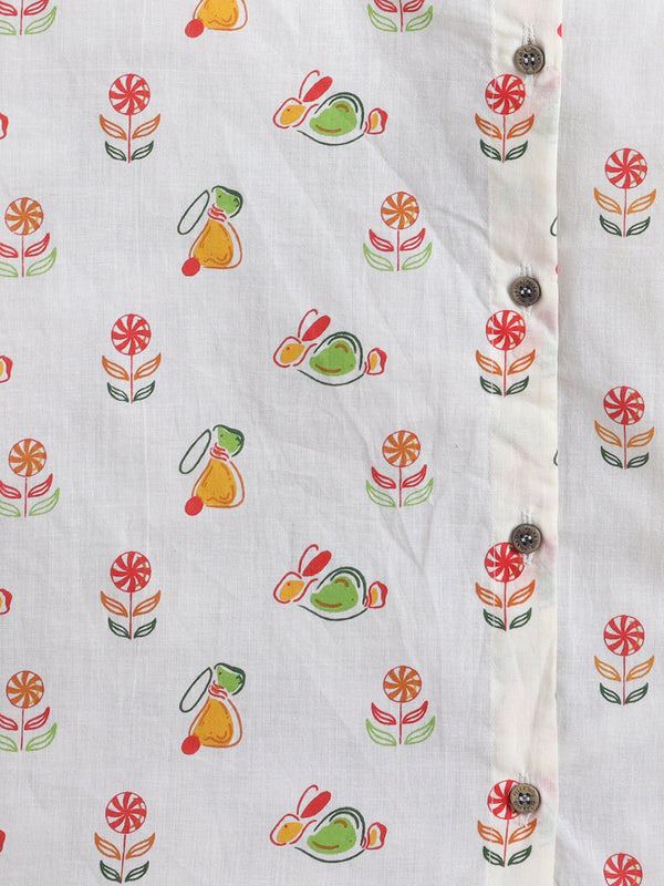 PolkaTots Full Sleeves Candy Bunny Print Angrakha Top with Dhoti- Orange