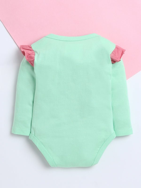 Polka Tots Pack of 3 Soft Cotton Ruffle Full Sleeves Baby Onesies – Quote Prints (Multicolor)