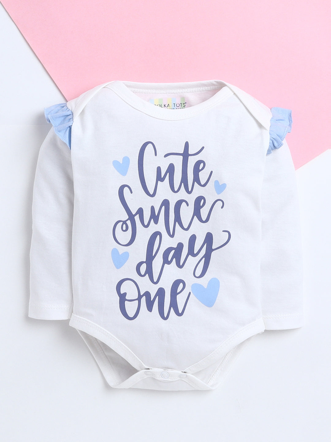 Polka Tots Pack of 3 Soft Cotton Ruffle Full Sleeves Baby Onesies – Quote Prints (Multicolor)