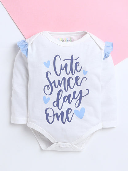 Polka Tots Pack of 3 Soft Cotton Ruffle Full Sleeves Baby Onesies – Quote Prints (Multicolor)