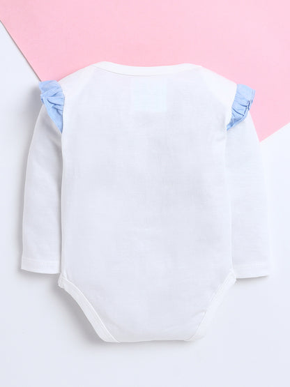 Polka Tots Pack of 3 Soft Cotton Ruffle Full Sleeves Baby Onesies – Quote Prints (Multicolor)