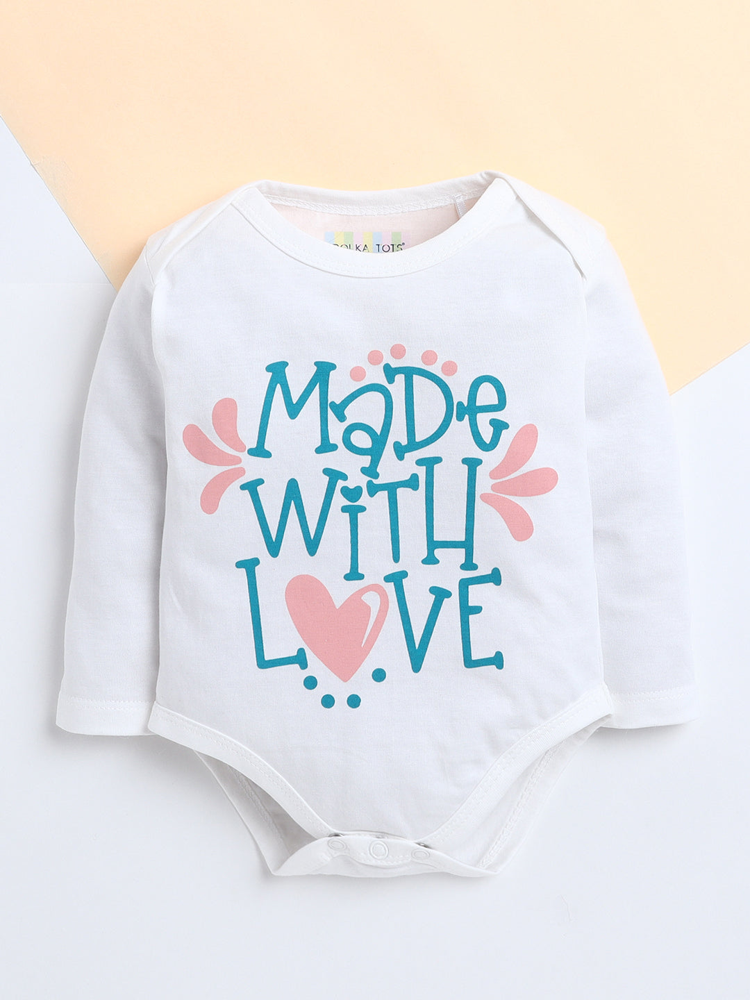 Polka Tots Pack of 3 Soft Cotton Full Sleeves Baby Onesies – Love Prints (White)