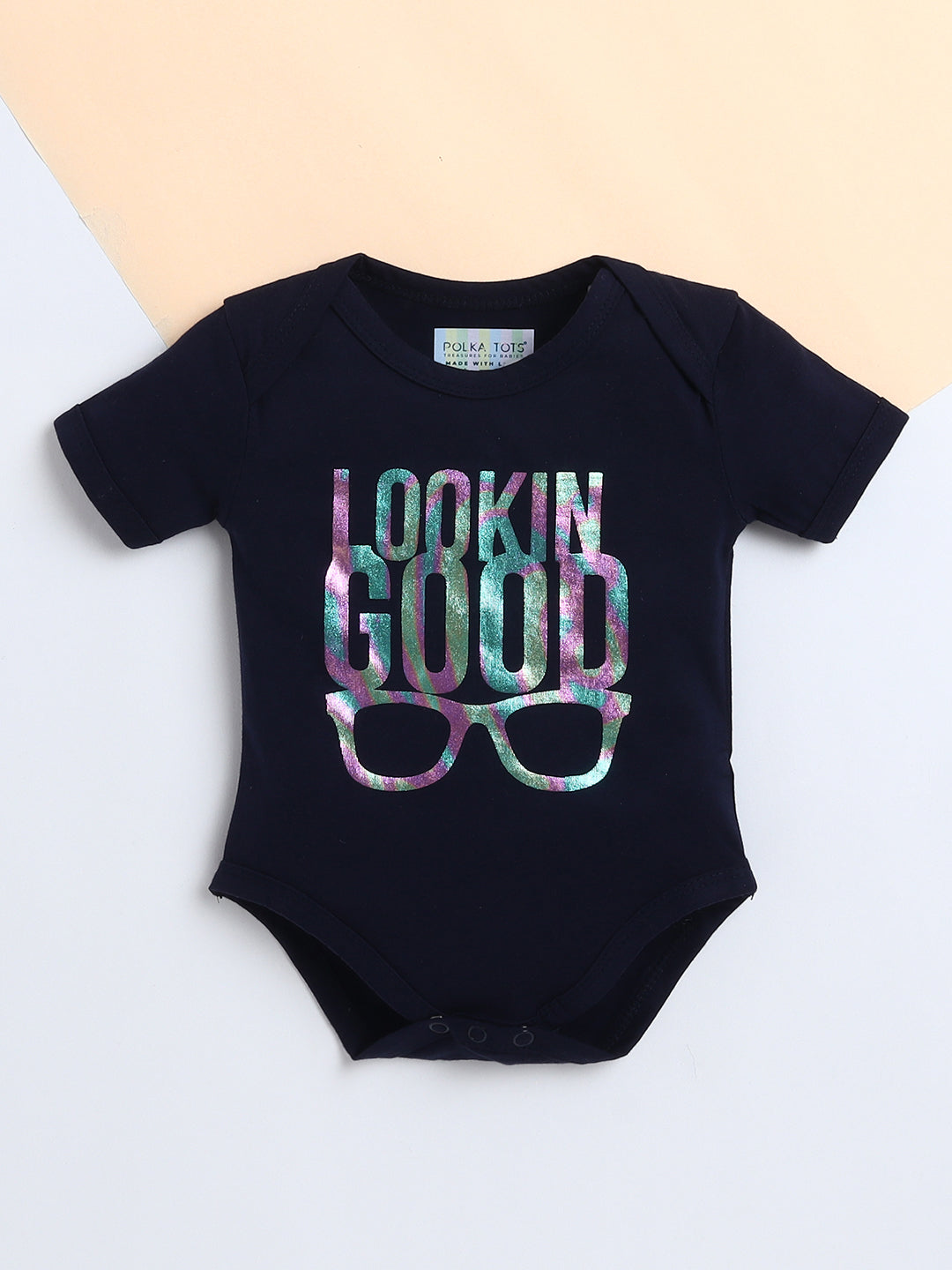 Polka Tots Baby Onesie Newborn Outfit Set – Soft Cotton Lookin Good Print Half Sleeves Onesie with Leggings (Black & Blue)