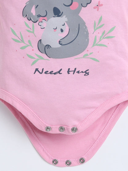 Polka Tots Baby Onesie Newborn Outfit Set – Soft Cotton Koala Need Hug Print Half Sleeves Onesie with Leggings (Pink & Grey)