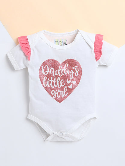 Polka Tots Baby Onesie Newborn Outfit Set – Soft Cotton Daddy's Little Girl Print Ruffle Half Sleeves Onesie with Leggings (White & Pink)