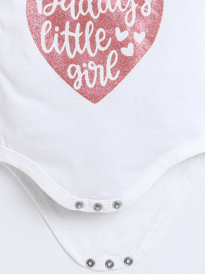 Polka Tots Baby Onesie Newborn Outfit Set – Soft Cotton Daddy's Little Girl Print Ruffle Half Sleeves Onesie with Leggings (White & Pink)