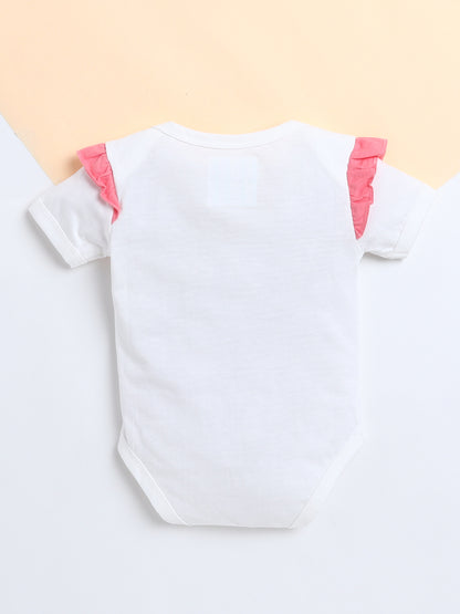 Polka Tots Baby Onesie Newborn Outfit Set – Soft Cotton Daddy's Little Girl Print Ruffle Half Sleeves Onesie with Leggings (White & Pink)