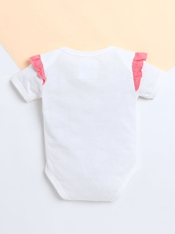 Polka Tots Baby Onesie Newborn Outfit Set – Soft Cotton Daddy's Little Girl Print Ruffle Half Sleeves Onesie with Leggings (White & Pink)