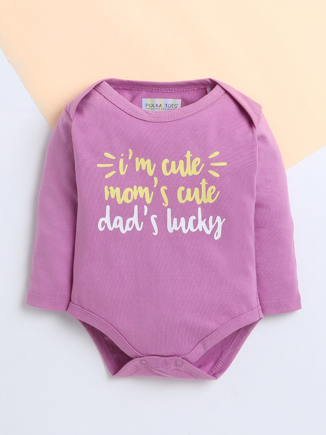 Polka Tots Pack of 3 Soft Cotton Full Sleeves Baby Onesies - Heart Applique, Colorblock Pocket & Cute Quote Prints (Multicolor)