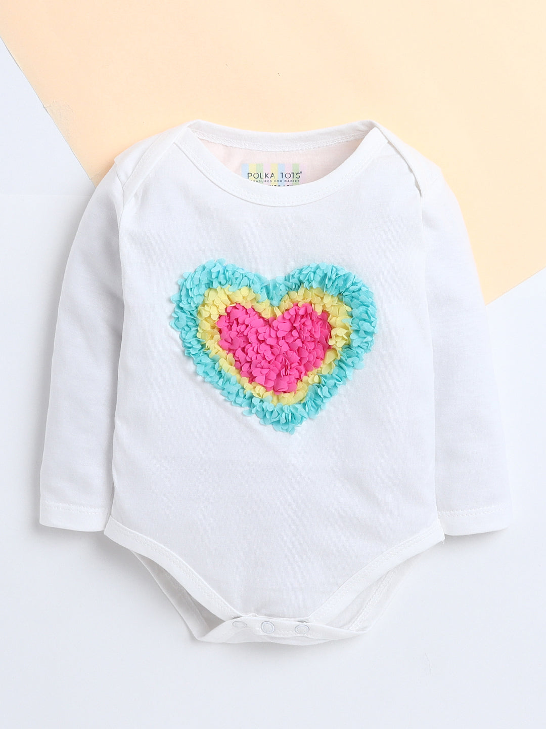 Polka Tots Pack of 3 Soft Cotton Full Sleeves Baby Onesies - Heart Applique, Colorblock Pocket & Cute Quote Prints (Multicolor)