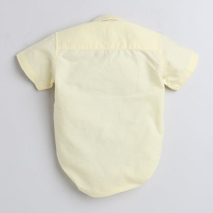 Polka Tots Half sleeve Shirt Romper With Pocket Lion Sticker - Yellow
