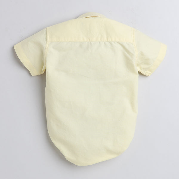 Polka Tots Half sleeve Shirt Romper With Pocket Lion Sticker - Yellow
