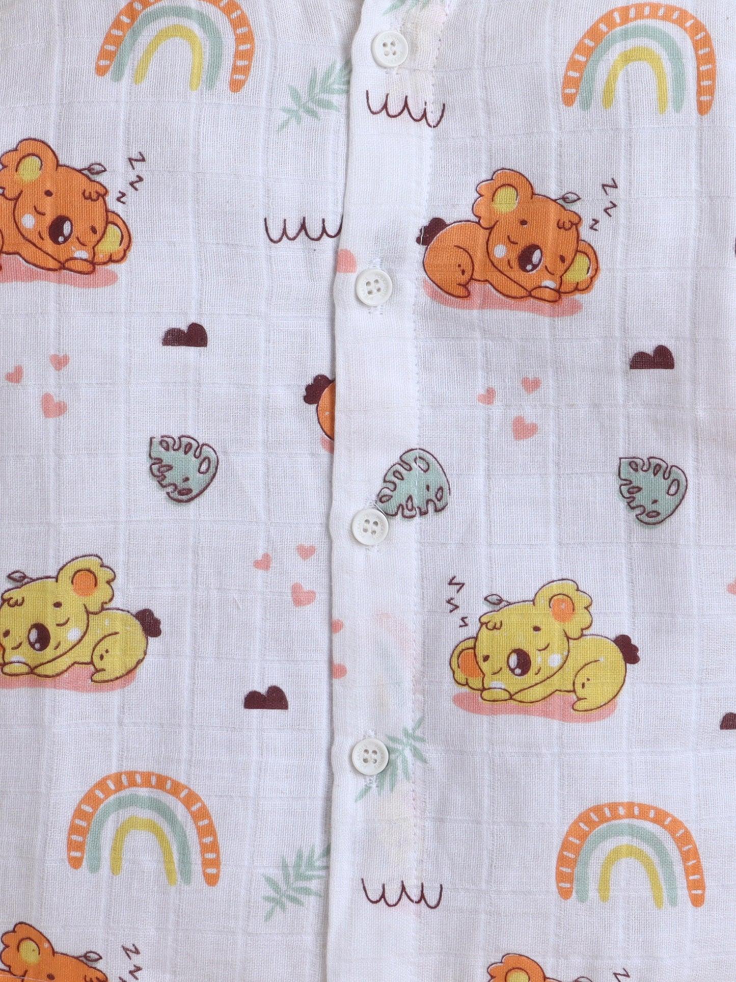 Polka Tots Muslin Cotton Sleeping Koala Print Jhabla & Pant Set