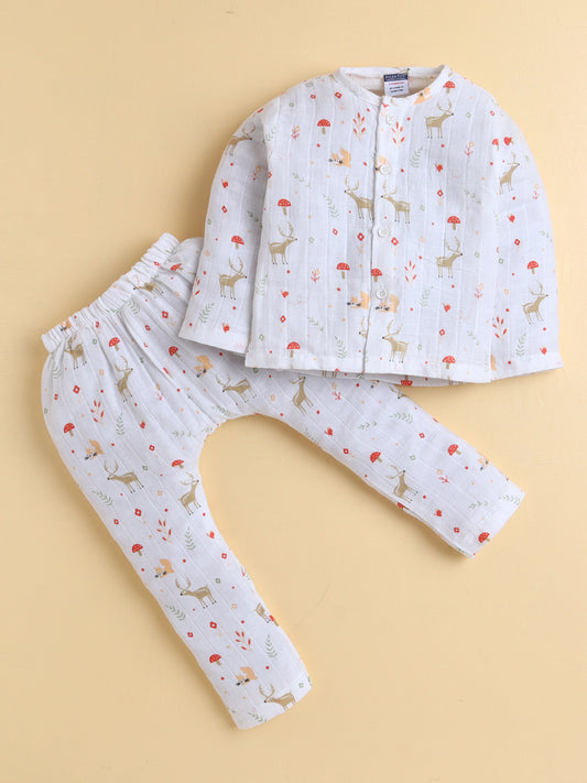 Polka Tots Muslin Cotton Sleeping Koala Print Jhabla & Pant Set