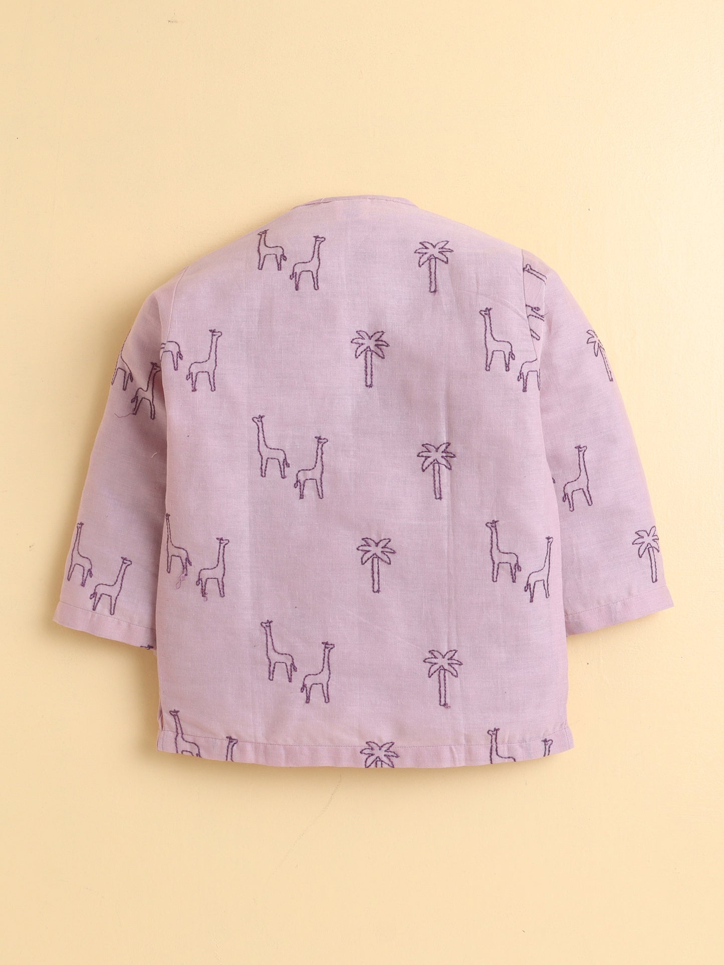 PolkaTots Full Sleeves Llama & Palm Tree Embroidery Angrakha Top with Dhoti- Purple