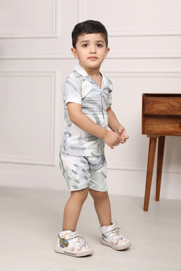Polka Tots Cotton Half Sleeves Shirt With Shorts/Co-ord-White