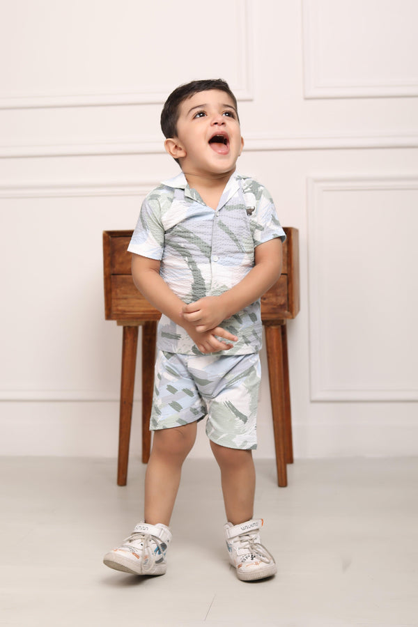Polka Tots Cotton Half Sleeves Shirt With Shorts/Co-ord-White