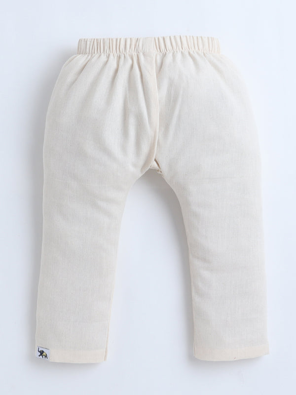 Polka Tots Full-Sleeves  Striped with Lion Pocket Patch Jhabla and Pant Set - Beige