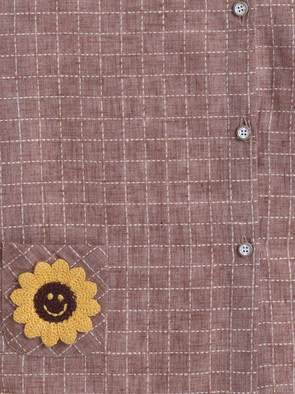 Polka Tots  Full-Sleeves Sunflower Patch Pocket  Jhabla & Pant Set - Brown