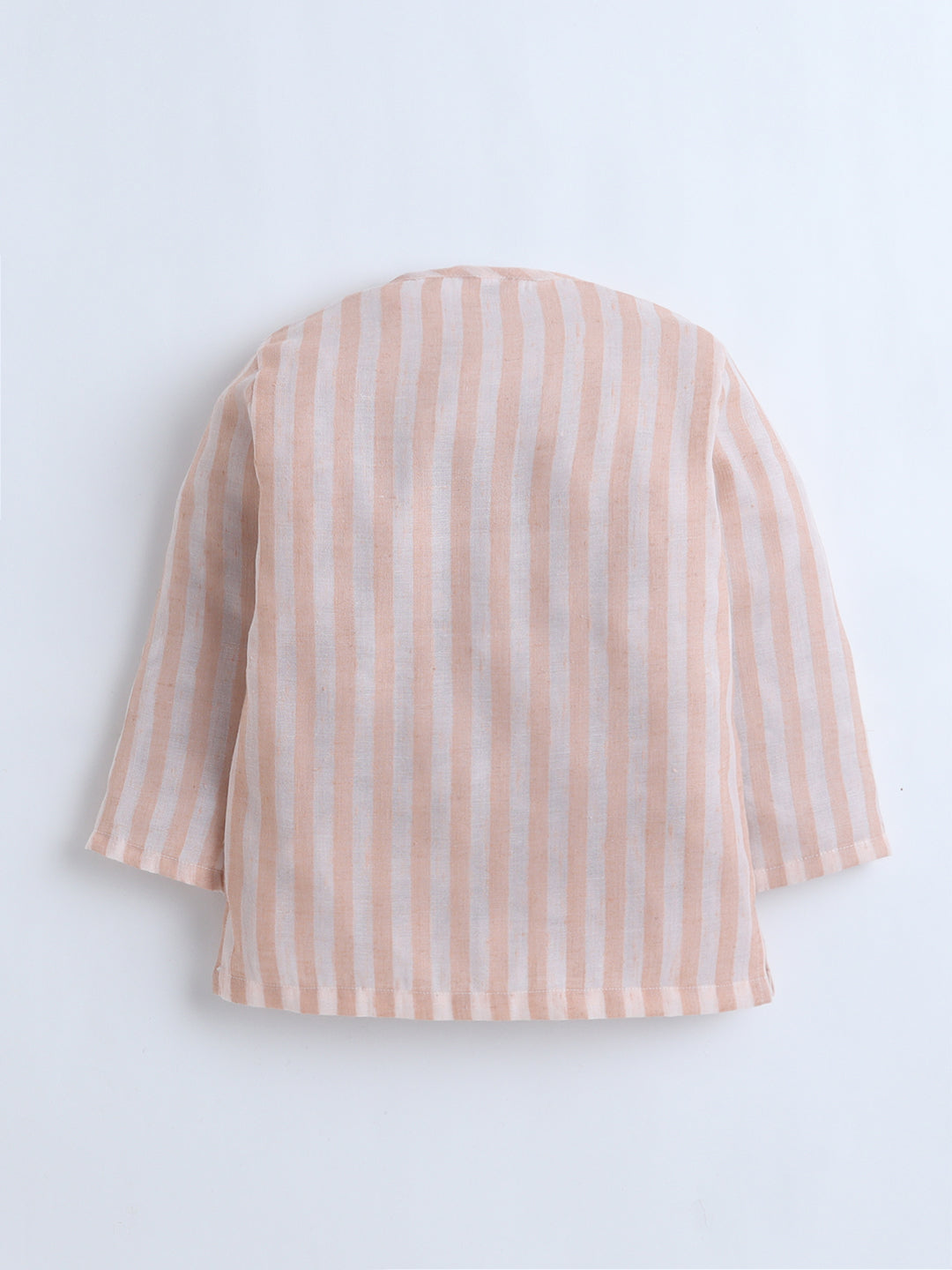 Polka Tots Full-Sleeves Striped with Lion Pocket Patch Jhabla and Pant Set - PEACH