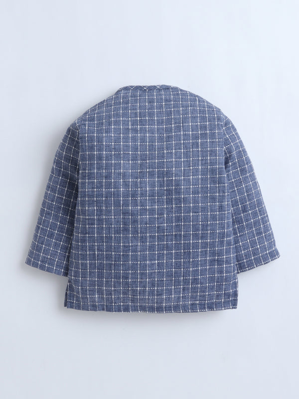 Polka Tots Full-Sleeves Sunflower Patch Pocket  Jhabla & Pant Set - Blue