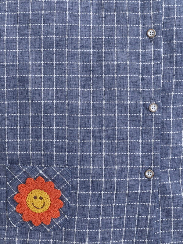 Polka Tots Full-Sleeves Sunflower Patch Pocket  Jhabla & Pant Set - Blue