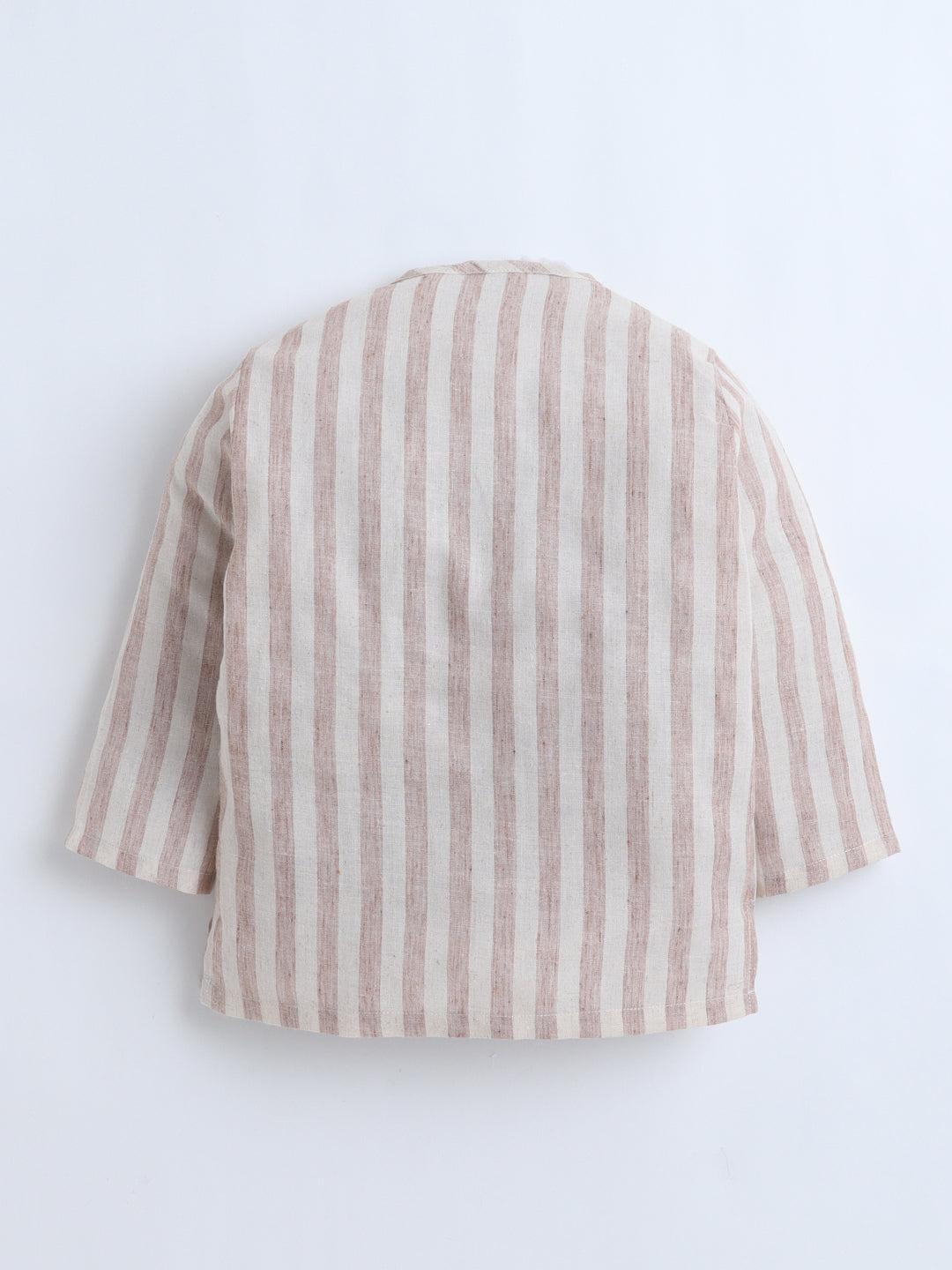 Polka Tots Full-Sleeves  Striped with Lion Pocket Patch Jhabla and Pant Set - Beige