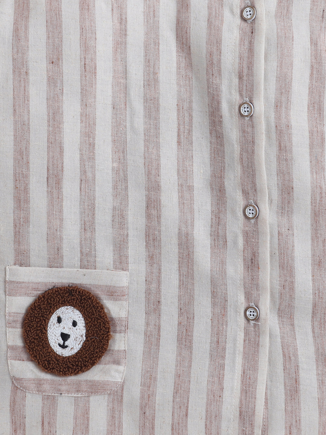 Polka Tots Full-Sleeves  Striped with Lion Pocket Patch Jhabla and Pant Set - Beige