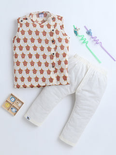 Polka Tots  Turtle  print Sleeveless Jhabla and Pant Set - Multicolor