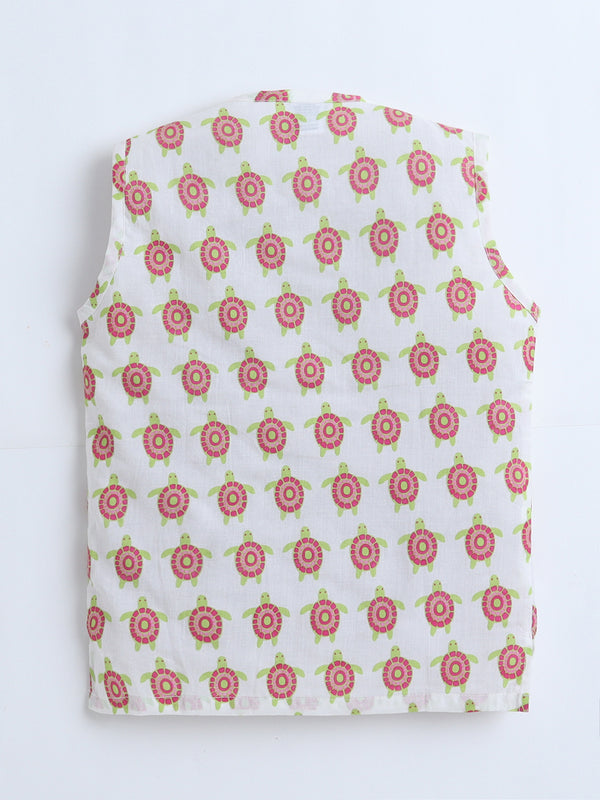 Polka Tots  Turtle  print Sleeveless Jhabla and Pant Set - Multicolor